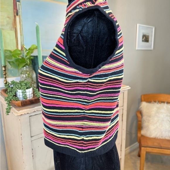 St John Sport Santana Knit Sweater M Mock Neck Sleeveless Y2K Multicolor Crop - Picture 3 of 12
